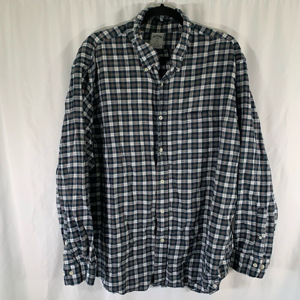 Brooks Brothers Regent Flannel Shirt Men's XXL Blue White Plaid Button Up